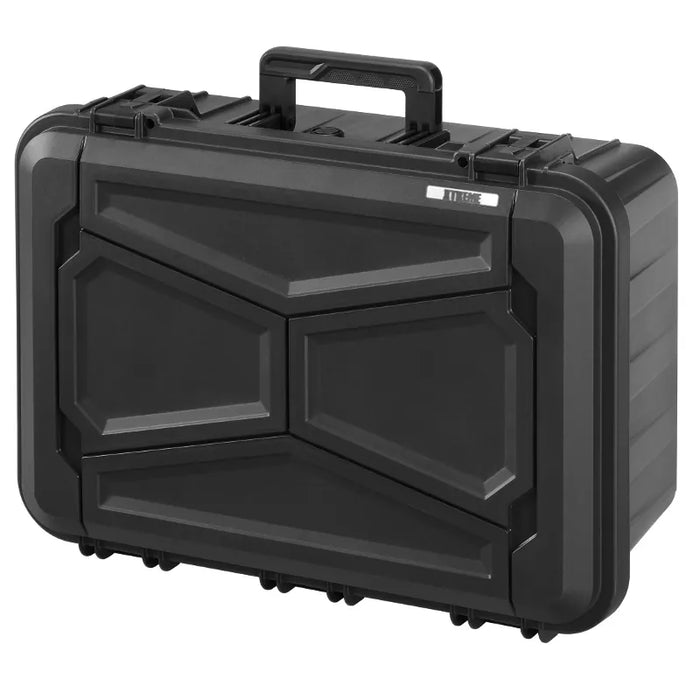 Transportkoffer in schwarz, aus 100% recycletem Material ohne Inhalt, stoßfest und wasserdicht für sicheren Schutz und Transport. Innenmaße: 52x35x21 cm.