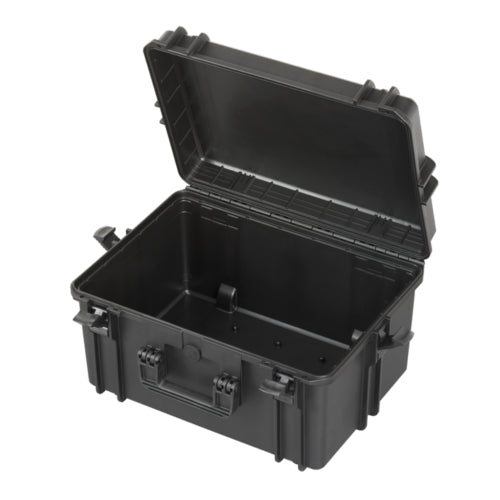 Robuster Transportkoffer in schwarz ohne Inhalt, stoßfest und wasserdicht für sicheren Schutz und Transport. Innenmaße: 50x35x28 cm.