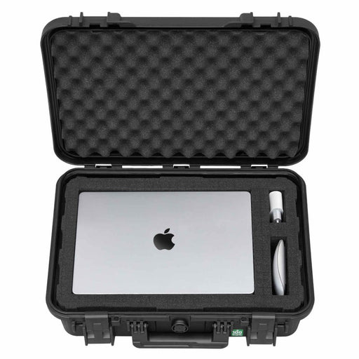 Robuster Transportkoffer mit anpassbarem Rasterschaumstoff für Laptops und Zubehör, stoßfest und wasserfest für sicheren Schutz beim Transport.