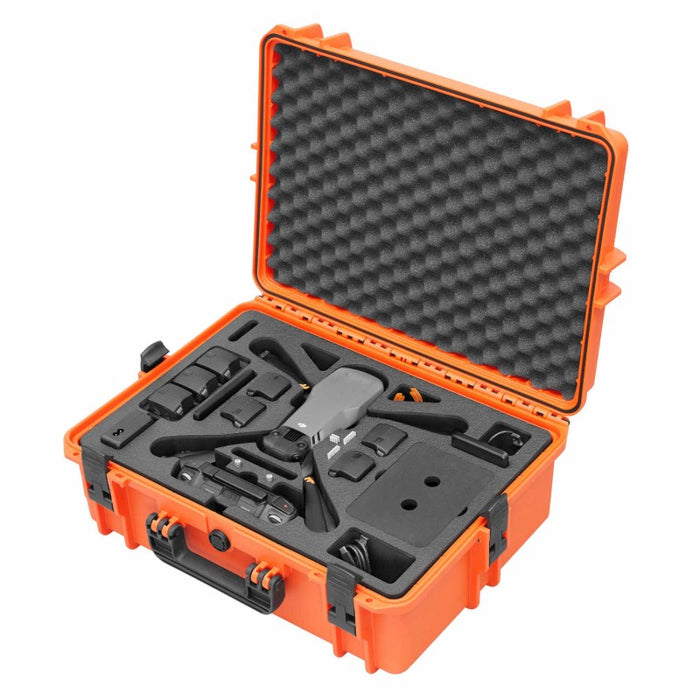 Robuster Drohnenkoffer, Farbe Orange, mit passgenauem Inlay für DJI Mavic 3 Pro und Zubehör, stoßfest, wasserdicht und perfekt für sicheren Transport und Aufbewahrung.