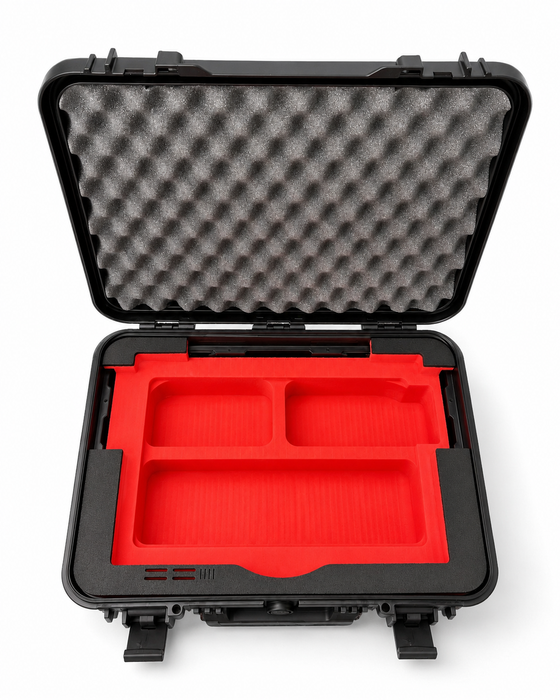 Rotes CNC-gefrästes Schaumstoff-Inlay mit drei Staufächern im TOMcase ECO 60 Laptopkoffer für Lenovo ThinkPad 16 Zoll