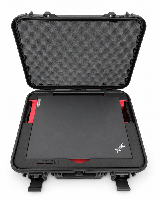 Lenovo ThinkPad 16 Zoll geschlossen im passgenauen Schaumstoff-Inlay des TOMcase ECO 60 Laptopkoffers