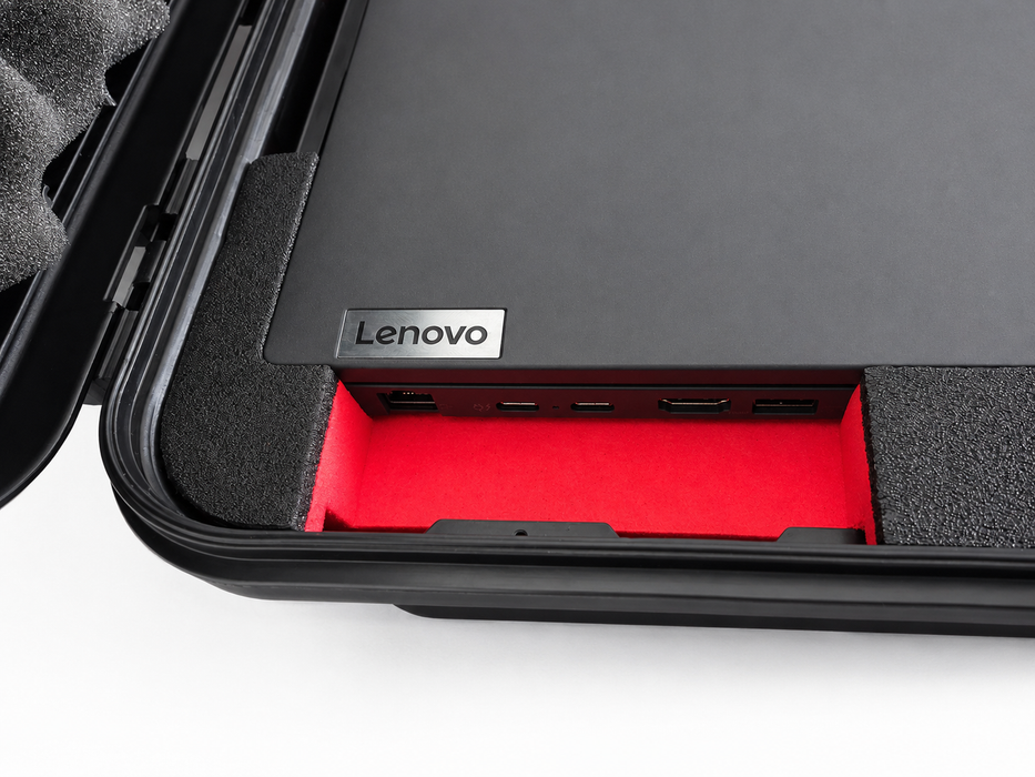 Lenovo ThinkPad 16 Zoll im TOMcase ECO 60 Laptopkoffer – seitliche Anschlüsse für Ethernet, USB-C, HDMI und USB-A bleiben frei zugänglich