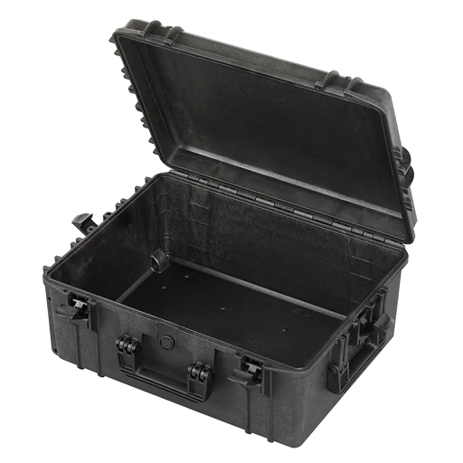 Robuster Transportkoffer in schwarz ohne Inhalt, stoßfest und wasserdicht für sicheren Schutz und Transport. Innenmaße: 50x40x24 cm.