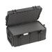 Robuster Transportkoffer in schwarz mit Trolley-Funktion, mit Rasterschaumstoff im Boden und Noppenschaum im Deckel, stoßfest und wasserdicht für sicheren Schutz und Transport. Innenmaße: 63x33x33 cm.