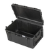 Robuster Transportkoffer in schwarz mit Trolley-Funktion, ohne Inhalt , stoßfest und wasserdicht für sicheren Schutz und Transport. Innenmaße: 75x48x40 cm.
