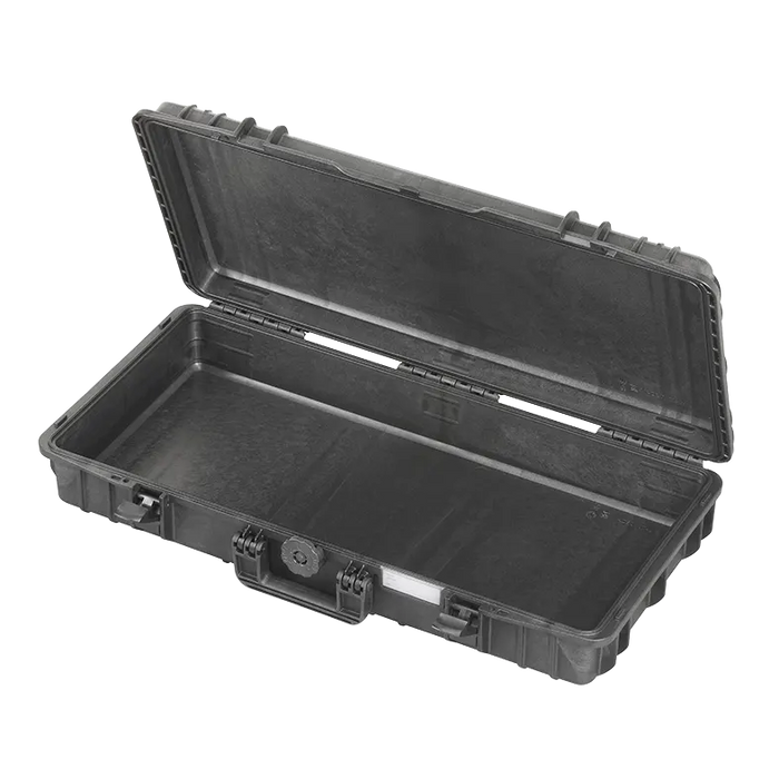 Robuster Transportkoffer in schwarz ohne Inhalt, stoßfest und wasserdicht für sicheren Schutz und Transport. Innenmaße: 80x34x14 cm.