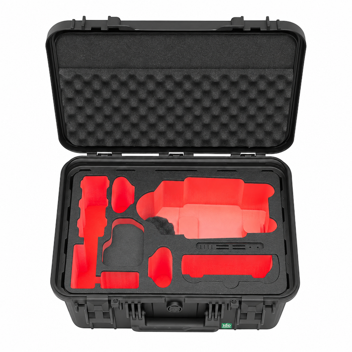 Transportkoffer für DJI Mavic 4, mit Dokumentendeckeltasche im Deckel, ohne Inhalt.