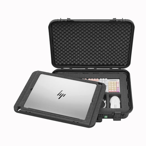 Stoßfester und wasserdichter Transportkoffer mit passgenauer Auflage für Laptop, Tastatur, Maus und Zubehör – ideal für sicheren Transport und Schutz
