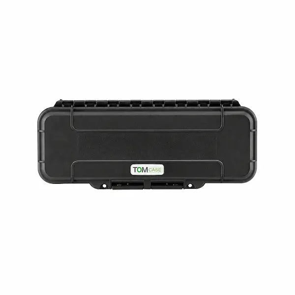 TOMcase XT005 Outdoor-Etui-Koffer in Schwarz geschlossen in Draufsicht – wasserdichter kompakter Schutzkoffer