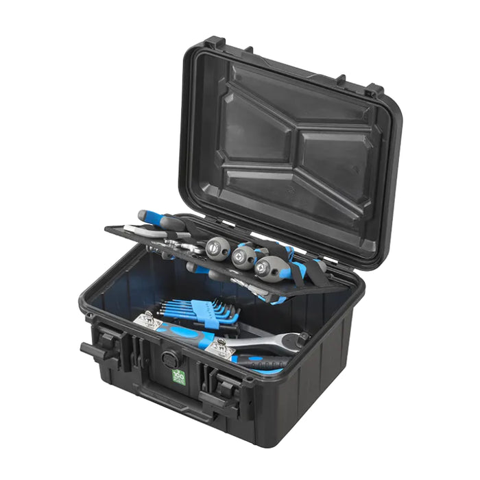 Robuster Werkzeugkoffer Größe S mit Platz für kleine Werkzeugausstattung dank Werkzeugtafel, stoßfest, spritzwassergeschützt und ideal für den mobilen Einsatz.