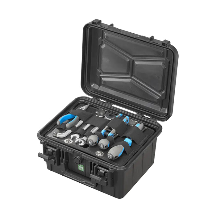 Robuster Werkzeugkoffer Größe S mit Platz für umfangreiche Werkzeugausstattung dank Werkzeugtafel, stoßfest, spritzwassergeschützt und ideal für den mobilen Einsatz.