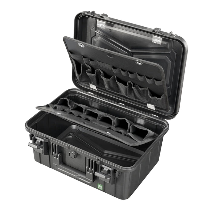 Robuster Werkzeugkoffer Größe M mit Platz für umfangreiche Werkzeugausstattung, stoßfest, spritzwassergeschützt und ideal für den mobilen Einsatz.