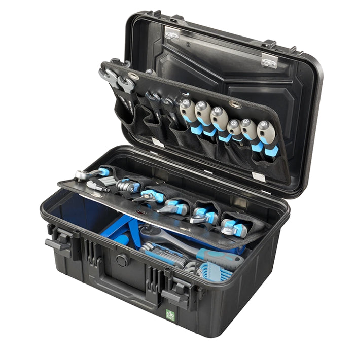 Robuster Werkzeugkoffer Größe M mit Platz für umfangreiche Werkzeugausstattung, stoßfest, spritzwassergeschützt und ideal für den mobilen Einsatz.
