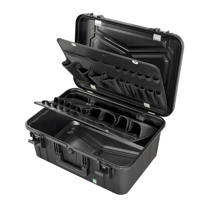 Robuster Werkzeugkoffer Größe M mit Platz für umfangreiche Werkzeugausstattung dank Werkzeugtafeln, stoßfest, spritzwassergeschützt und ideal für den mobilen Einsatz.