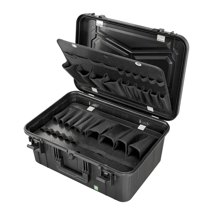 Robuster Werkzeugkoffer Größe M mit Werkzeugtafeln, stoßfest, spritzwassergeschützt und ideal für den mobilen Einsatz.