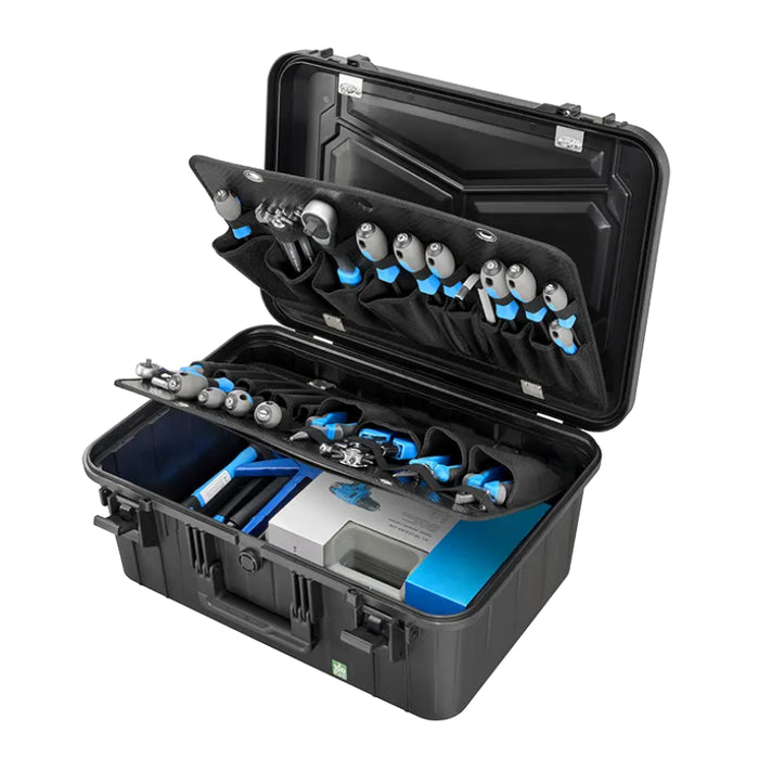 Robuster Werkzeugkoffer Größe L mit Platz für umfangreiche Werkzeugausstattung, stoßfest, spritzwassergeschützt und ideal für den mobilen Einsatz.