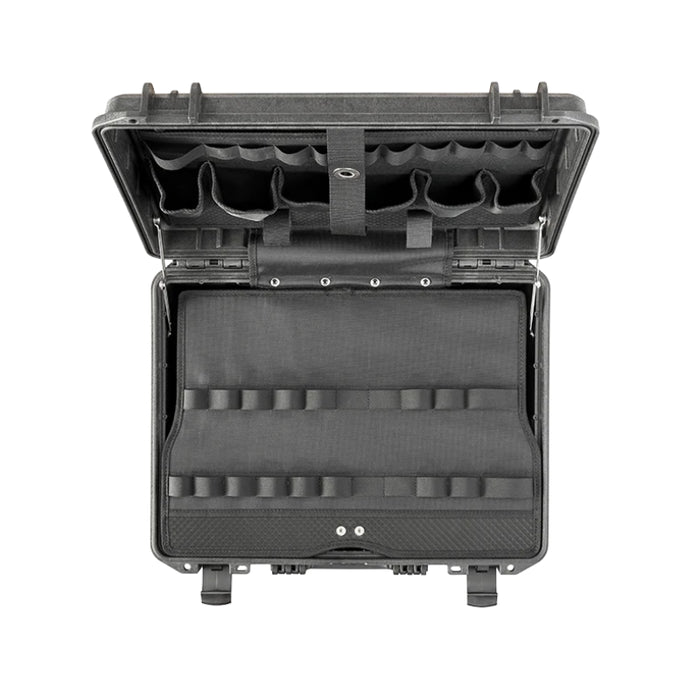 Robuster, schlagfester Werkzeugkoffer mit Trolley-Funktion mit Platz für umfangreiche Werkzeugausstattung dank Werkzeugtafeln, wasserdicht & stoßfest  und ideal für den mobilen Einsatz. 