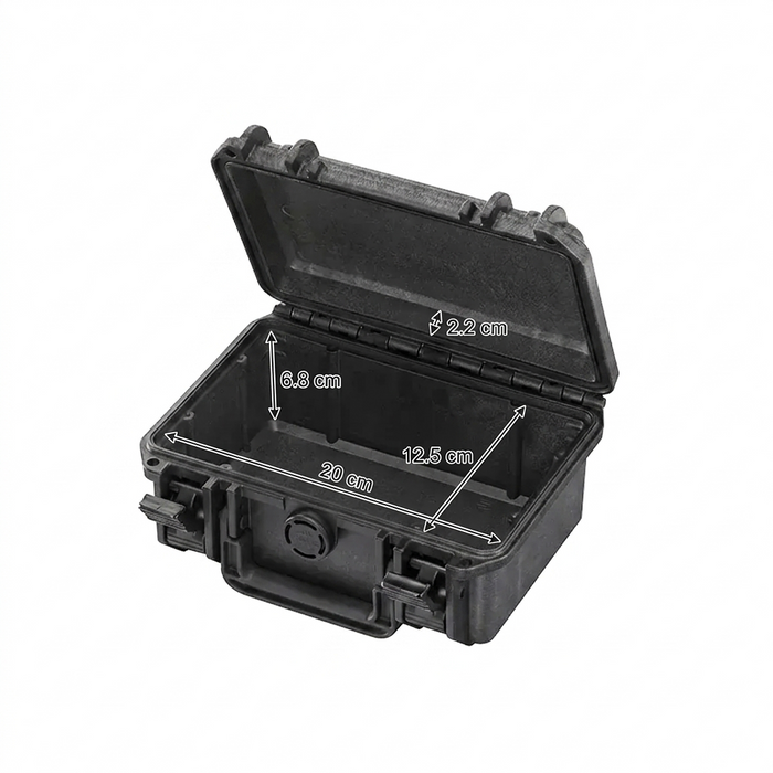 XT200 geöffnet, mit Beschriftung der Innenmaße