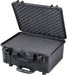 Robuster Transportkoffer in schwarz mit Trolley-Funktion, geschlossen, stoßfest und wasserdicht für sicheren Schutz und Transport. Innenmaße: 46x33x22 cm.