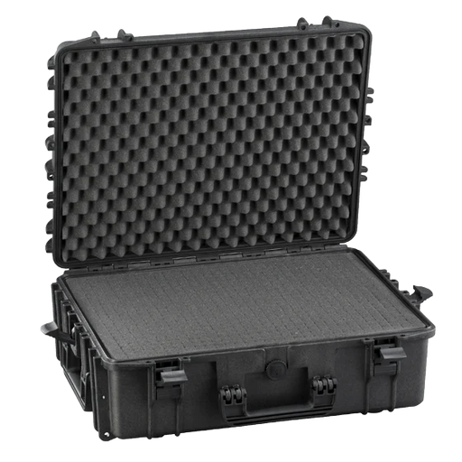 Robuster Transportkoffer in schwarz ohne Inhalt, stoßfest und wasserdicht für sicheren Schutz und Transport. Innenmaße: 53x40x19 cm.