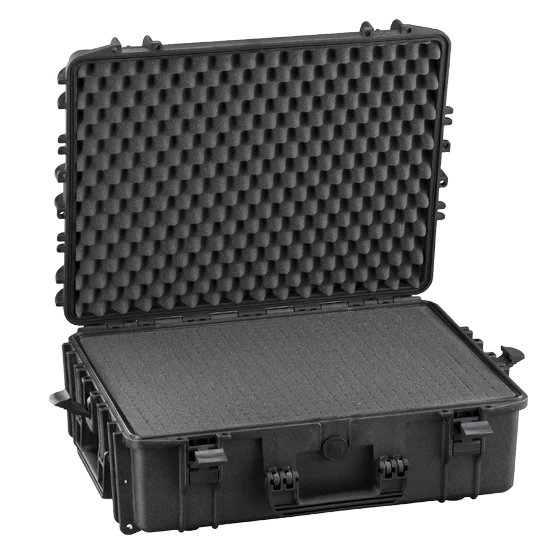 Robuster Transportkoffer in schwarz ohne Inhalt, stoßfest und wasserdicht für sicheren Schutz und Transport. Innenmaße: 53x40x19 cm.