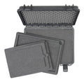 Waterproof, impact-resistant transport case with removable 3-in-1 laptop tray and grid foam insert for 11, 13 or 15-inch laptops with plenty of accessories.